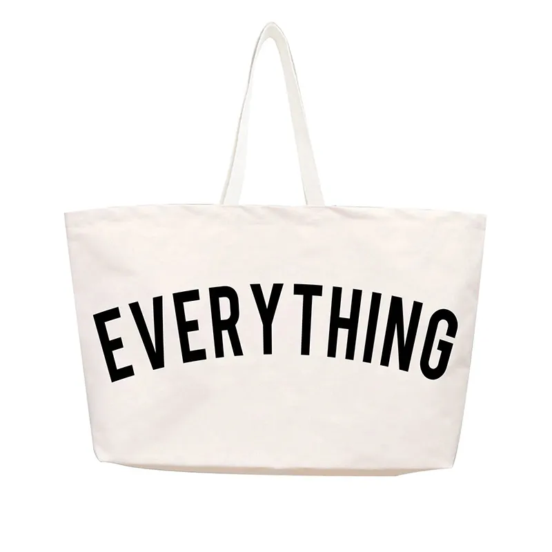 Logo à imprimé personnalisé, tous le sac d'épicerie surdimensionné de 12 onces Cotton Beach, sac fourre-tout surdimensionné avec poche à fermeture éclair