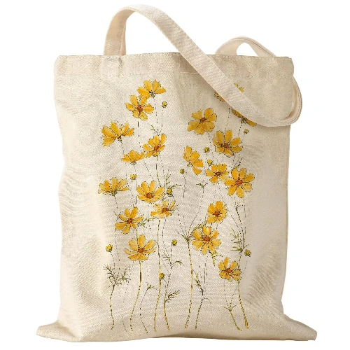 Logo imprimé personnalisé Coton Grand sac fourre-tout en toile de magasinage avec poche