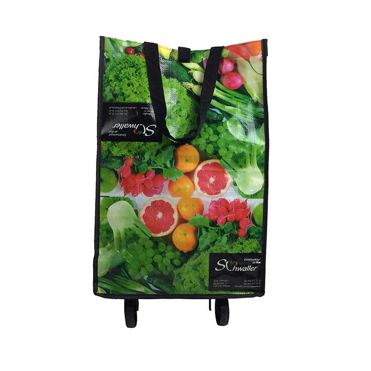 Sac à provisions tissé en PP avec roues de chariot