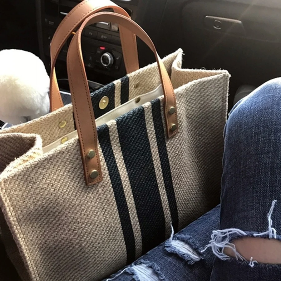 Sac fourre-tout rayé Cadeau portable Grand sac en toile